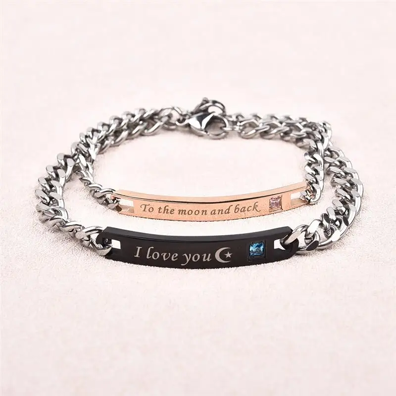 Jiayiqi, пара браслетов I Love You To the Moon and Back, браслеты из нержавеющей стали, кристальная звезда, печатка для женщин и мужчин, ювелирные изделия