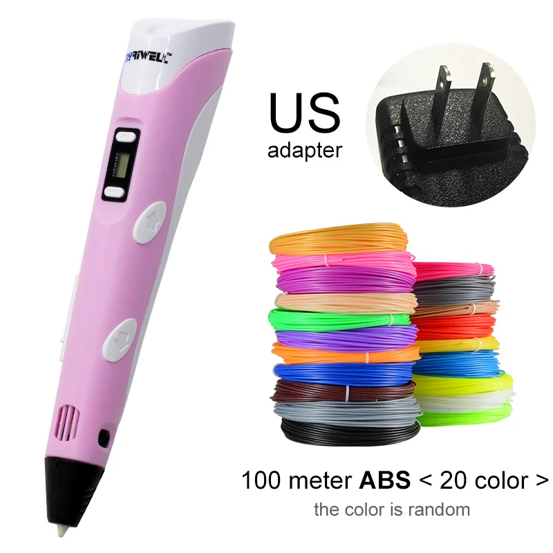 Myriwell, 3D ручка, светодиодный экран, сделай сам, 3D Ручка для печати, 100 м, ABS нити, креативная игрушка, подарок для детей, дизайнерский рисунок - Цвет: Pink US-100m ABS