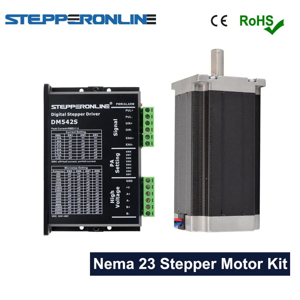 1 Ось Nema 23 CNC Комплект 3.0Nm(425 oz. in)-DM542S цифровой шаговый Драйвер 1,0-4.2A 24-48VDC+ 57x113 мм шаговый двигатель