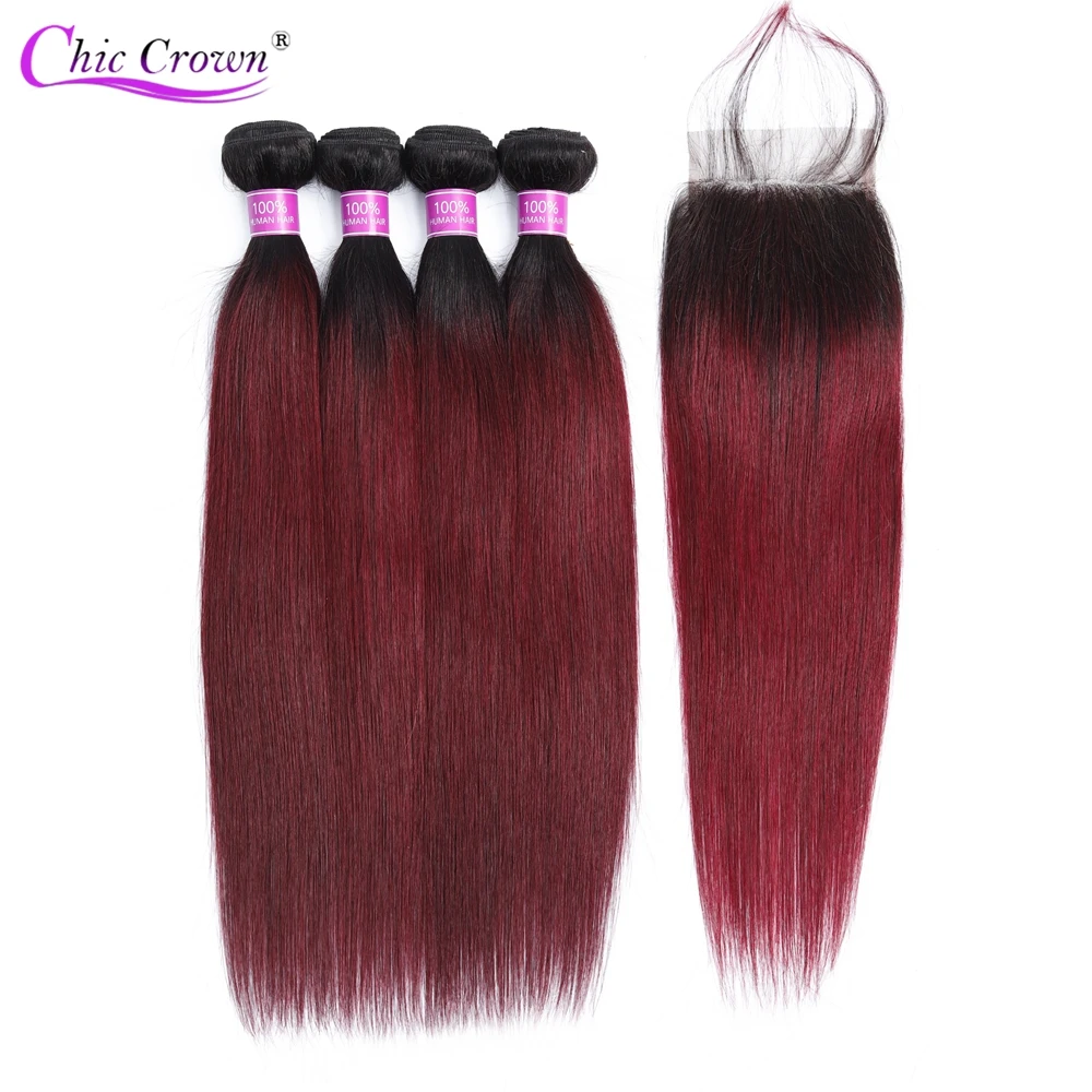 Бордовый прямые волосы 4 пряди с эффектом деграде (переход от темного к