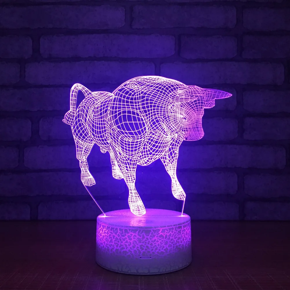 3D Светодиодная лампа бык 7 цветов Usb креативная для спальни бара праздничные