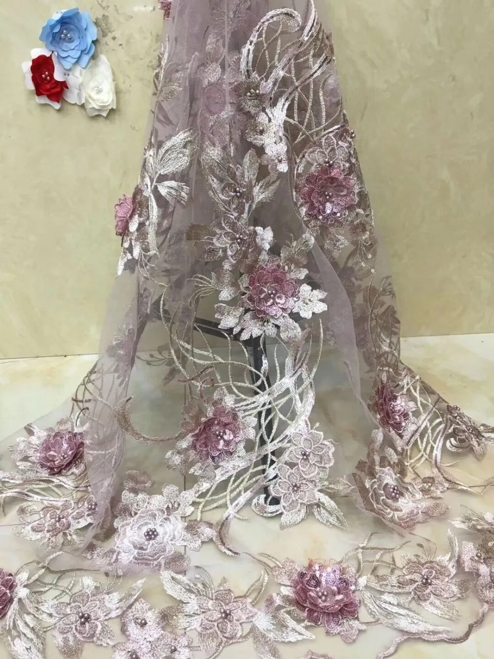 Женская модная Тюлевая вышивка с блестками французская сетчатая кружевная ткань