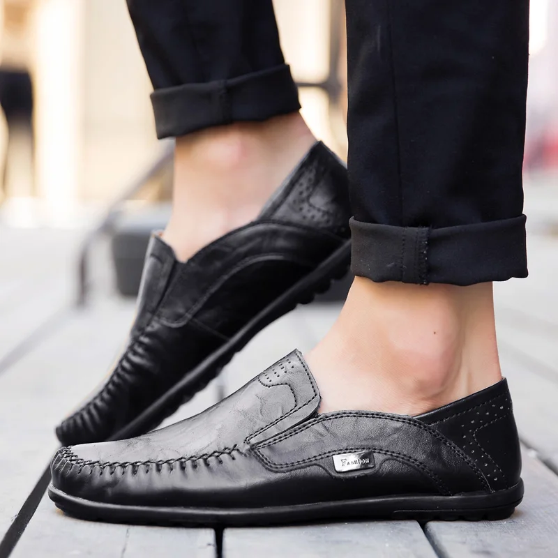 VKERGB Comfortable Soft Suede Men Loafers Cow Genuine Leather Fashion Brand Mens Flats Driving Shoes Plus Size 46 mens leather | Обувь