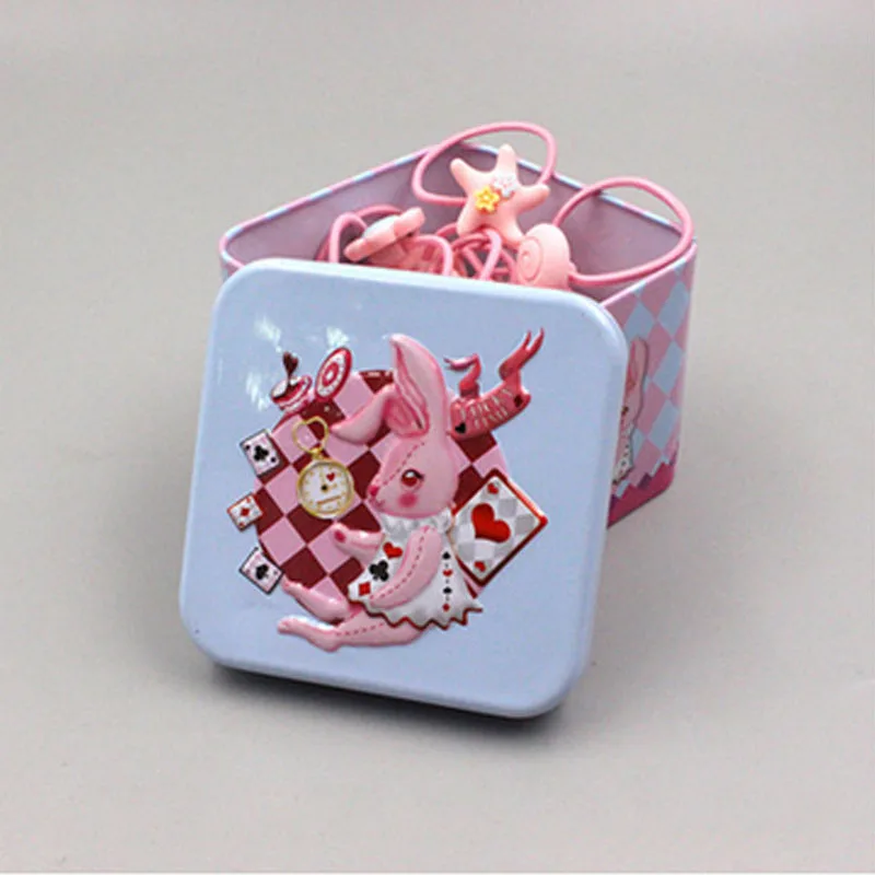 Children Hair Bows For Baby Girls New 40pcs Elastic Rubber Hair Bands Knot With Tin Box Headband Princess Tiara Kids