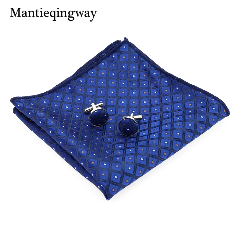 Mantieqingway синий жаккардовый повседневный комплект в клетку и горошек Крават для бизнеса 8,5 см широкий галстук носовой запонки набор для мужчин
