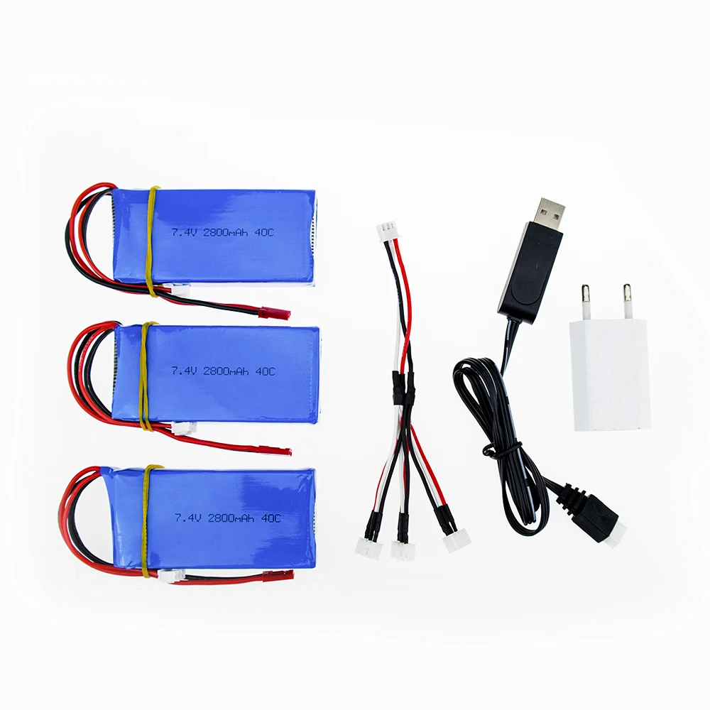 3pcs 7.4v 2800mAh Lipo battery 2s with cable for WLToys V262 V333 V323 V666 RC Helicopter Quadcopter drone part | Игрушки и хобби