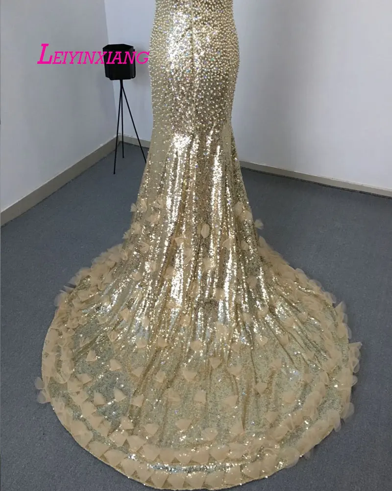 LEIYINXIANG Bling Nuevo Vestido de Noche Largo Piso Longitud La Sirena Que Rebordea Lentejuelas без рукавов платье для