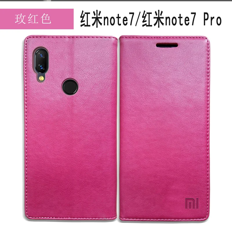 Розово-красный Чехол для Xiaomi Redmi Note 7, роскошный чехол-книжка из натуральной кожи для Xiaomi Redmi Note 7 Pro, Магнитный чехол-кошелек для Redmi Note 7 - Цвет: Розово-красный