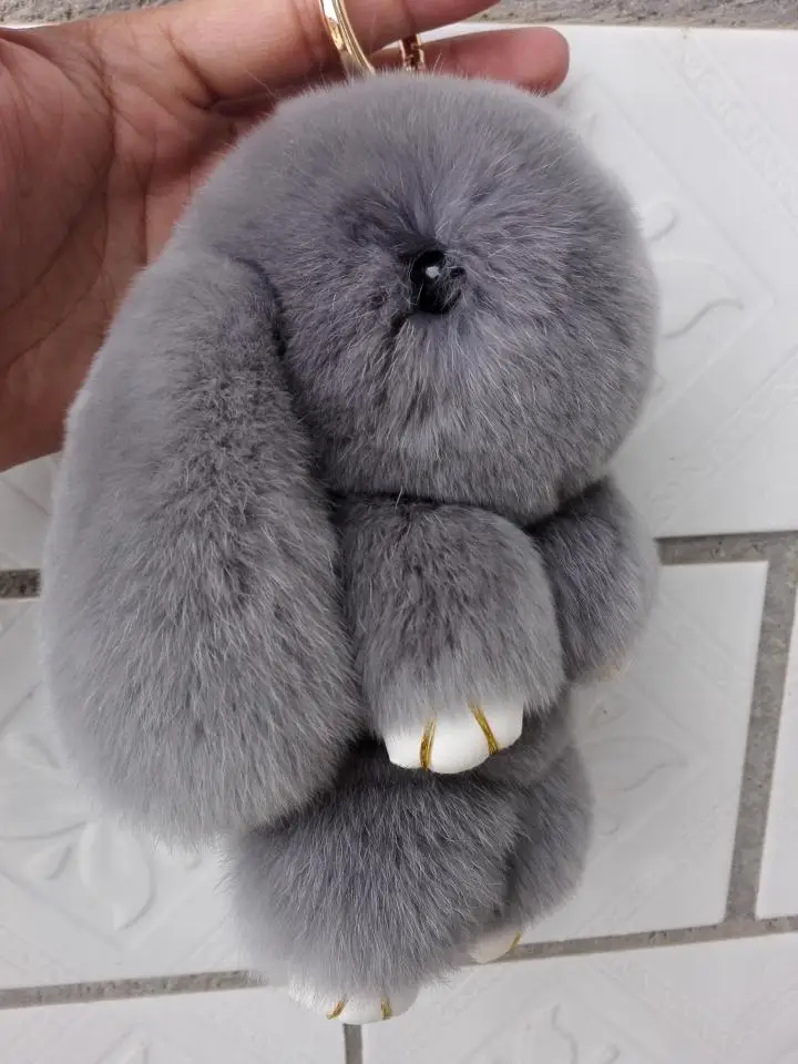 Cute Rabbit Style Keychains Fashion Rex Fur Pendents Real Handnag/Wallets Key Rings Height 18cm AU00845 |