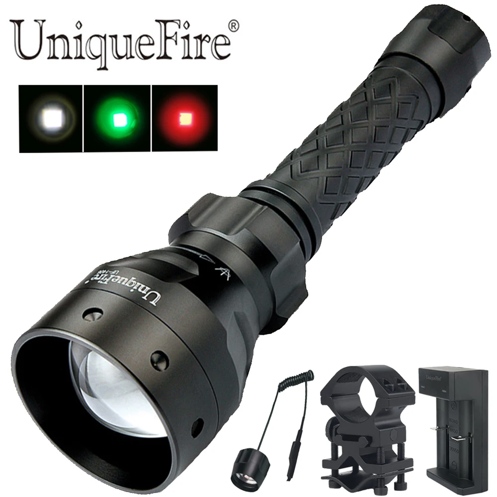 UniqueFire 1405 XRE Led Flashlight 3M Zoom 67mm Convex Lens Waterproof Lamp with Remote Pressure, Scope Mount and USB Charger