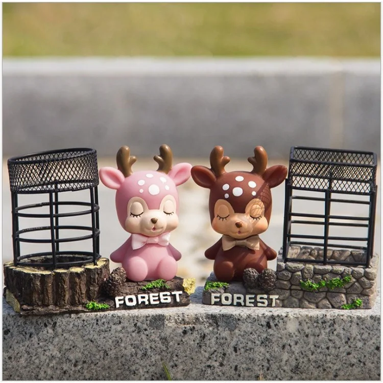 1pc pen holder Мультфильм олень копилка украшения сердце цветок олень настольные ремесла пластиковая Копилка Творческий дом украшения детские игрушки подарки - Цвет: 1pc pen holder