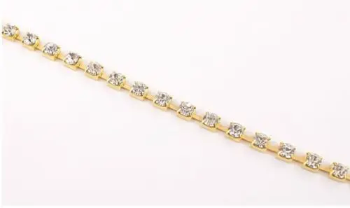 Алмазная прозрачная Золотая цепь для шитья 10 ярдов 6SS 2 мм|rhinestone cup chain|rhinestone chain end