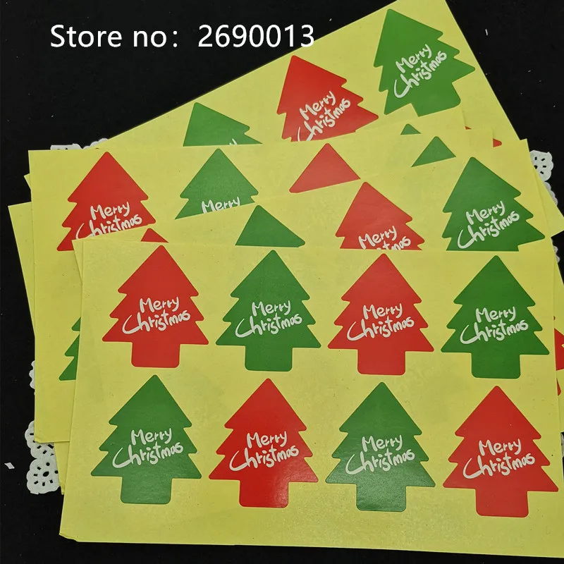 

100pcs/lot Kawaii Green Red Christmas Tree design Sealing sticker students' DIY Baking Decoration label Multifunction