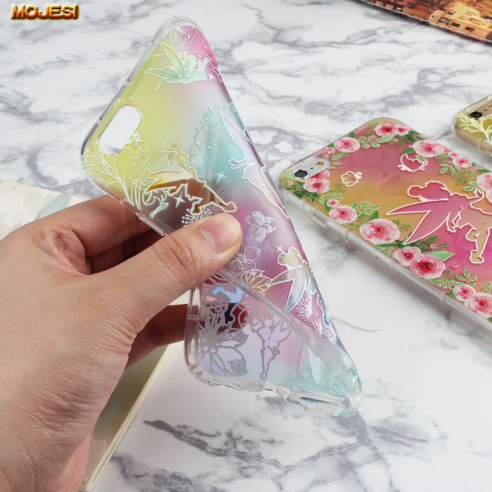 For IPhone6 6Plus Case Tinker Bell 3D Embossment Hang Rope IPhone7 7Plus Colored Drawing The Rose Fairy |