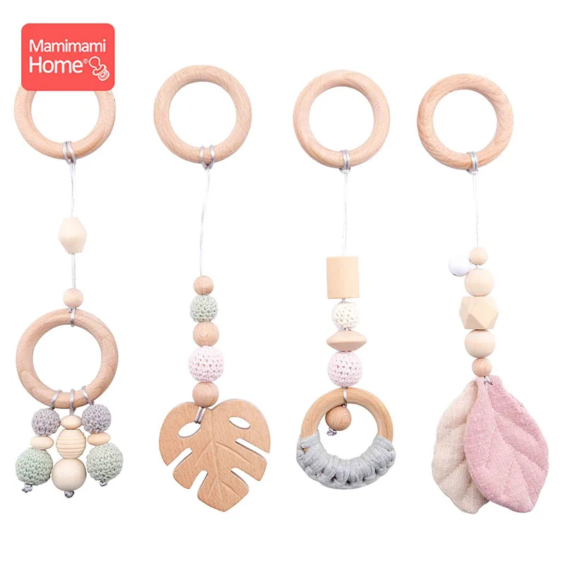 style-1 Mamihome детская деревянная цепочка для прорезывателя для детского спортивного зала Сенсорное кольцо-тяговое буковое кольцо крючком из бисера Детские товары деревянная пустая подвеска - Цвет: style-1