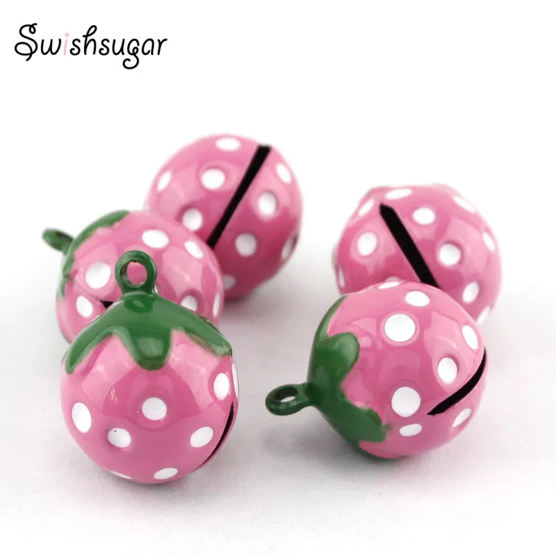 Pink Color Enamel Copper Jingle Bells Strawberry Style Cartoon Bell Charms DIY Craft Pendant Decor