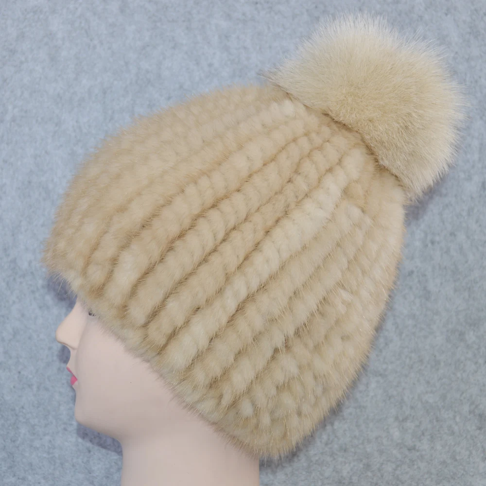 Новинка 2021 Милая зимняя шапка из натурального меха норки Женская Теплая Верхняя