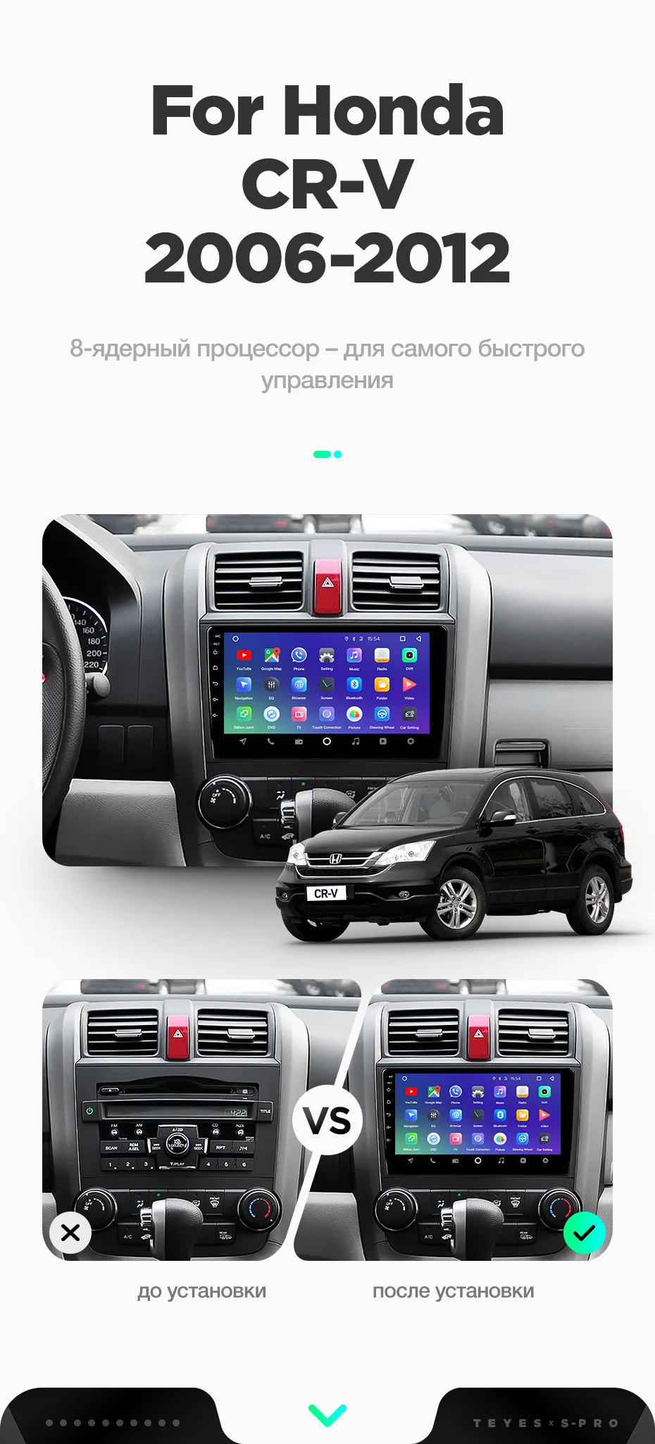 TEYES SPRO Штатная магнитола для Хонда ЦР-В 3 Honda CRV CR-V 3 RE 2006 2007 2008 2010 2012 Android 8.1, до 8-ЯДЕР, до 4+ 64ГБ 32EQ+ DSP 2DIN автомагнитола 2 DIN DVD GPS мультимедиа автомобиля головное устройство