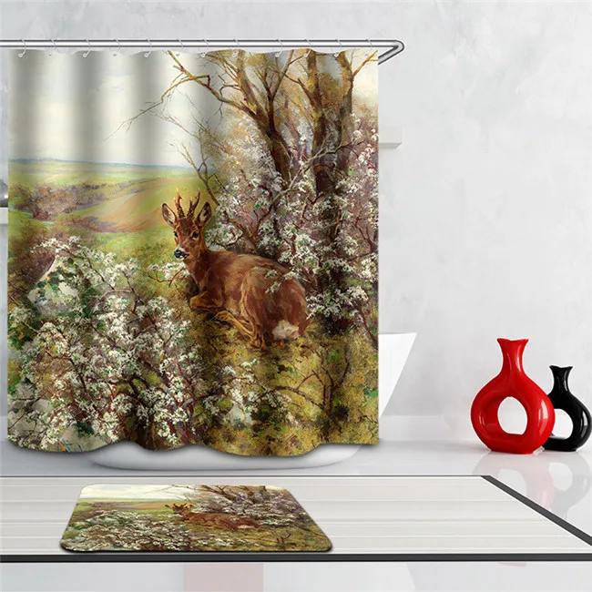 Deer flower Новинка, полиэфирная занавеска для душа, жираф, водонепроницаемая, для дома, для ванной, занавеска s, животное, олень, пейзаж, 3d, водонепроницаемая занавеска для ванной с крюком - Цвет: Deer flower