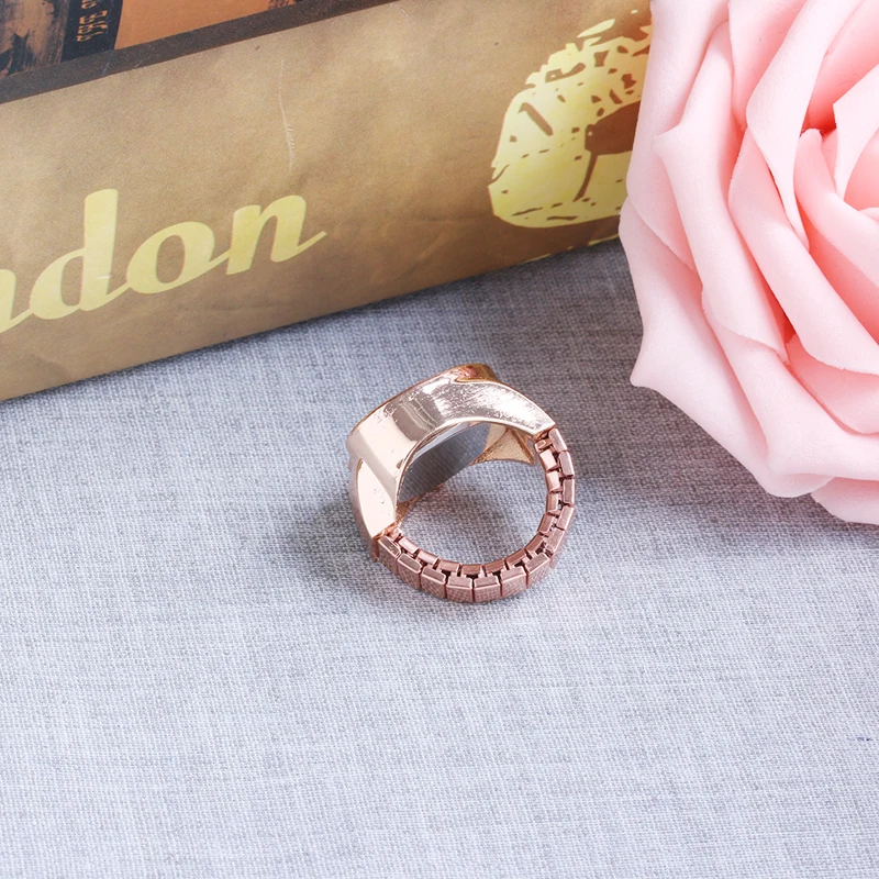Creative Lady Girl Copper Tone Heart Shape Housing Elastic Band Finger Ring Watch for Women image 6