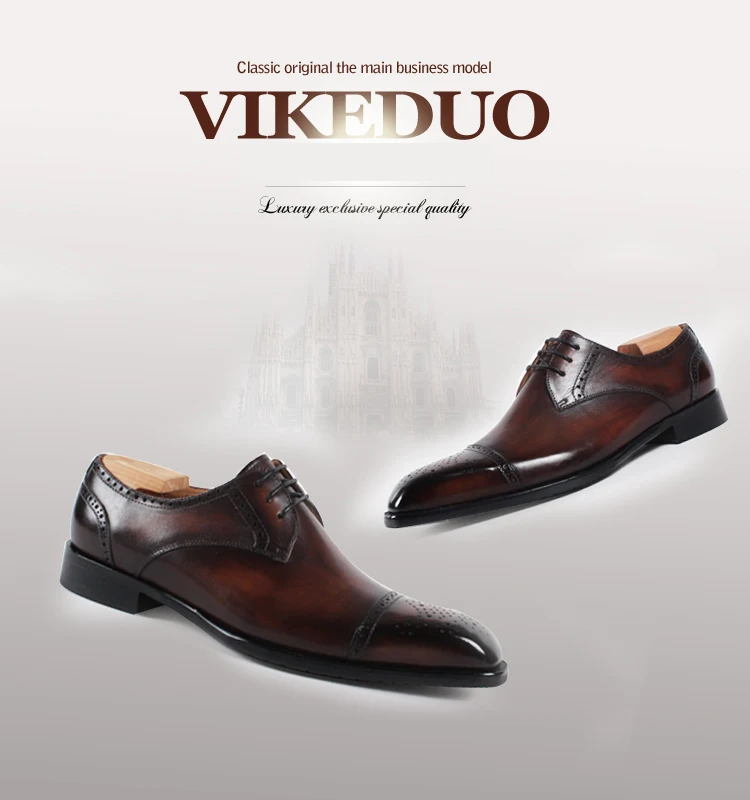 Vikeduo/Новинка года; модные роскошные броги ручной работы; свадебные, офисные, вечерние, танцевальные брендовые Мужские модельные туфли из натуральной кожи; мужские туфли в стиле Дерби