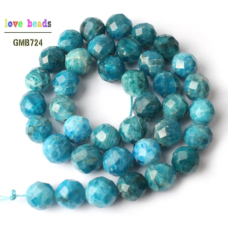 Натуральный Граненый Синий Апатит камень драгоценный Круглый свободный Бисер