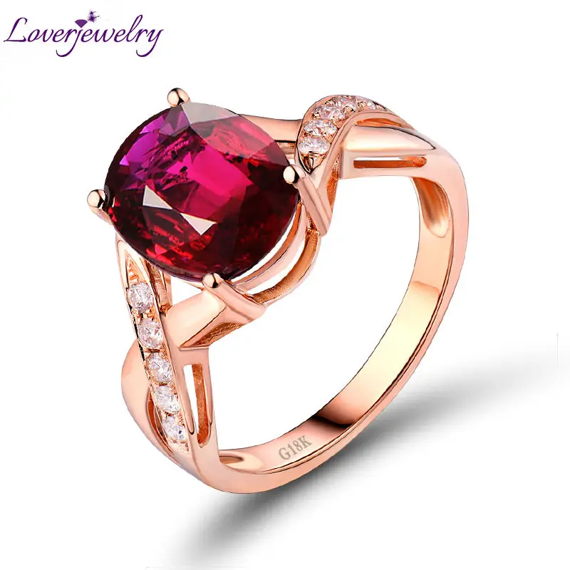 Женское кольцо из розового золота 18 К с натуральным овальным турмалином 8x10 мм|gold