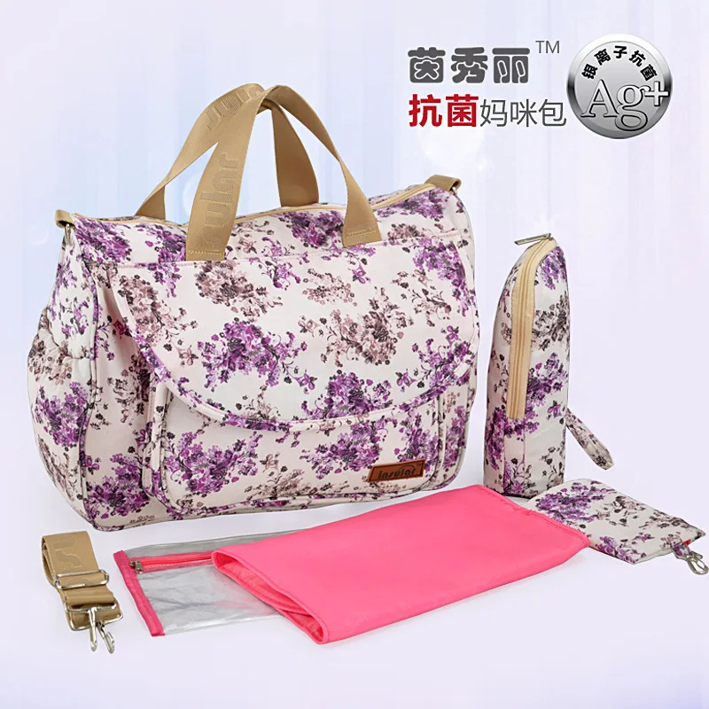 Purple Новая многофункциональная сумка для подгузников Сумка Набор для ухода за новорожденным материнская сумка для подгузников Цветочный стиль сумка для мамы детская коляска сумка - Цвет: Purple