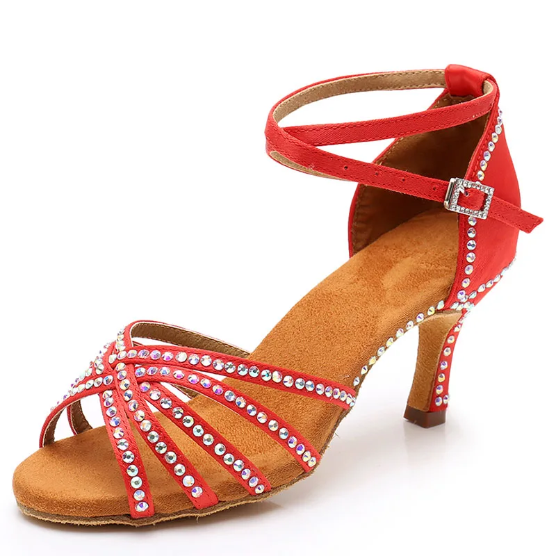 Лидер продаж Женская обувь для латинских танцев Атласная танцевальная танго