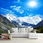 Пользовательские настенные водонепроницаемые самоклеющиеся обои с изображением синего неба пейзаж-Заснеженная гора 3D фото обои для гостиной украшения спальни