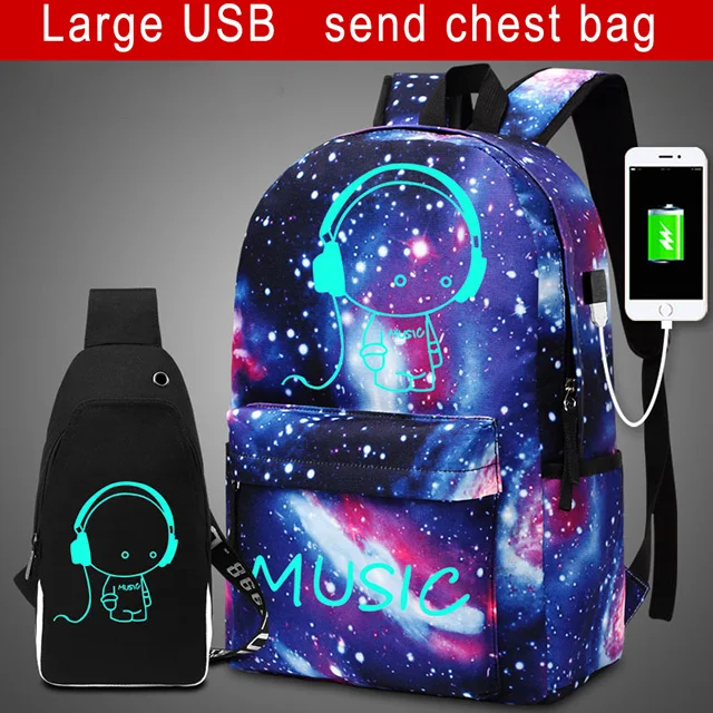 L-USB C. Аниме Рюкзак светящиеся школьные сумки для девочек-подростков звездное небо Школьный рюкзак женский Sac Dos рюкзак с usb зарядкой - Цвет: L-USB C.