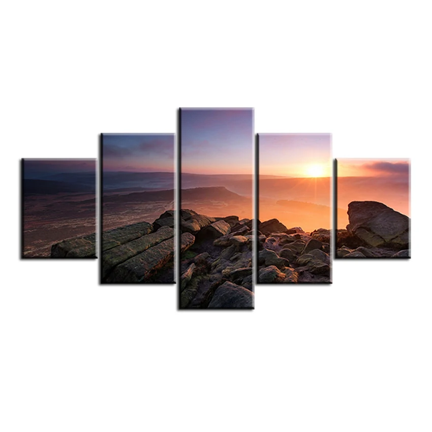 

5 panels set beautiful-sunset-in-the-mountain NO FRAME Oil Painting Canvas Prints Wall Art Pictures For Living Room Decorations