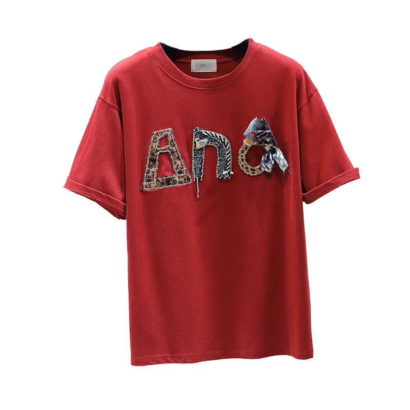 2019 специальное предложение хлопковая Футболка с круглым вырезом и аппликацией в