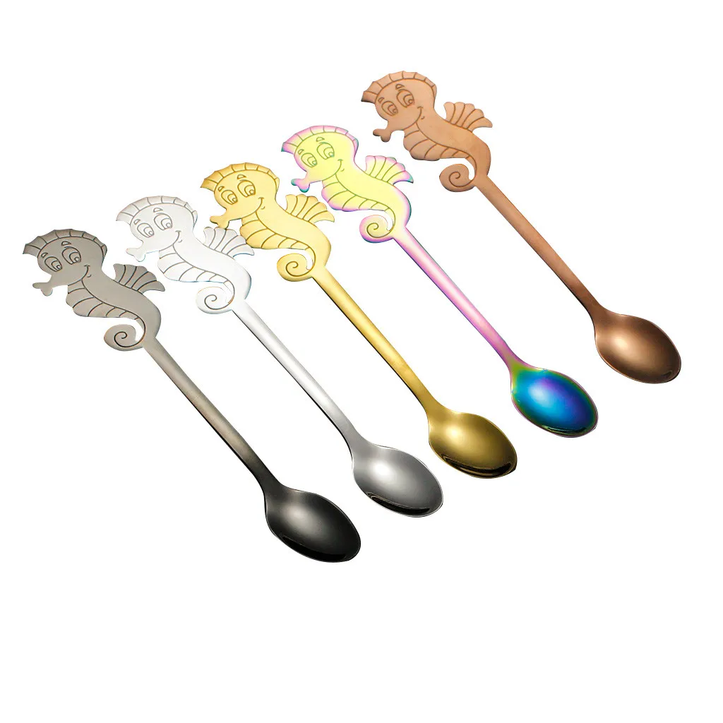 5 x Spoon Кухонная посуда, ложка для мороженого, фруктов, столовые приборы из нержавеющей стали, кофейная ложка, бамбуковые и бамбуковые столовые приборы, сливная коробка L0523 - Цвет: 5 x Spoon