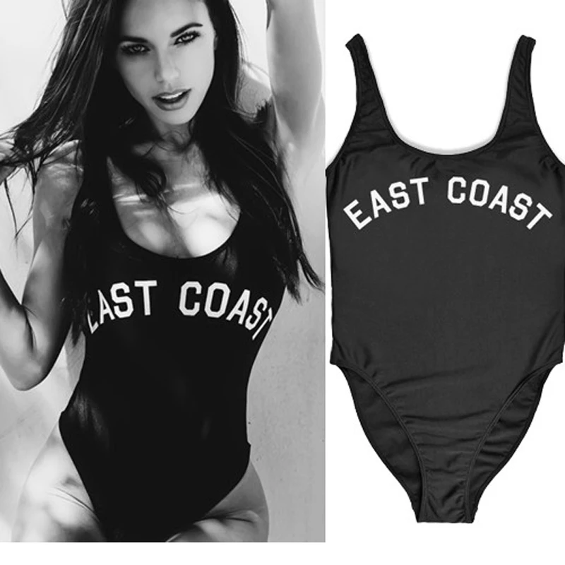 EAST COAST Letter Print One Piece Swimsuit Women Swimwear High Cut Low Back Beachwear Monokini Bathing Suit maillot de bain 2020 | Спорт и