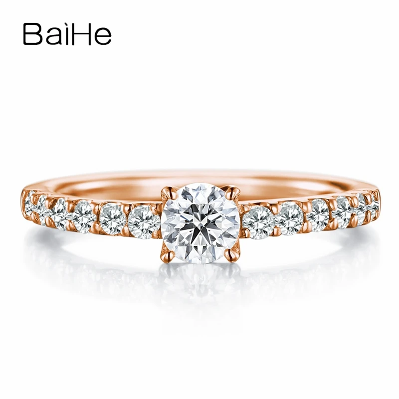 BAIHE Solid 10 K белое золото около 0.25ct Сертифицированный круглый разрезанный муассанит обручальное женское модное модный подарок для ювелирных изделий Кольцо