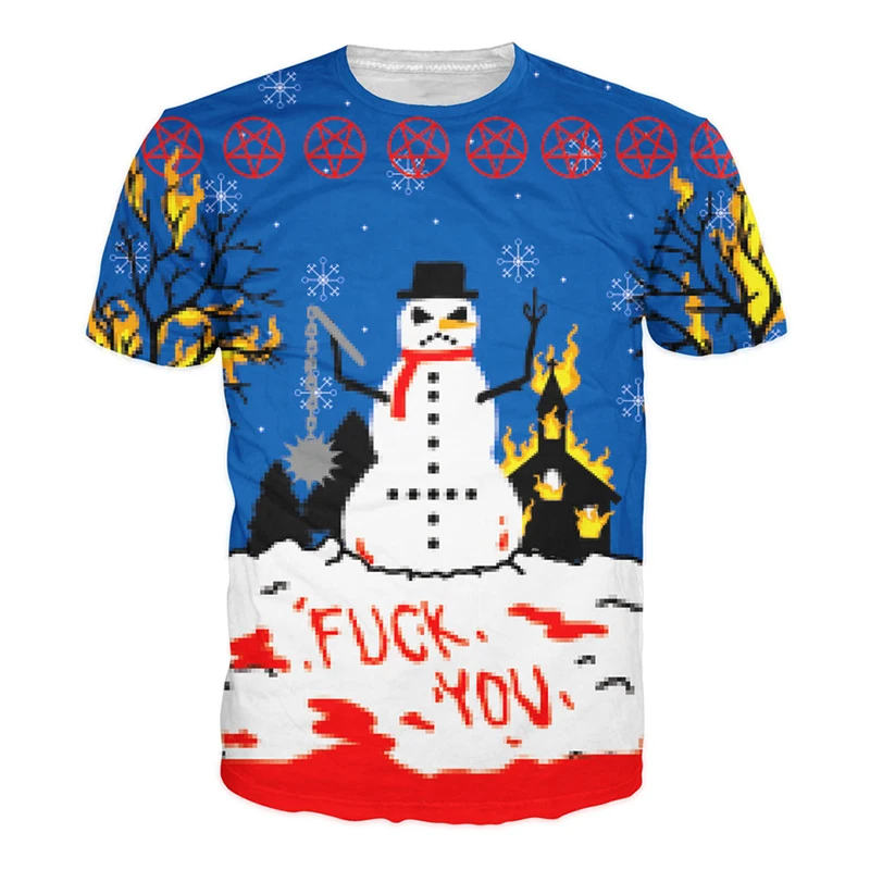 Футболка мужская с 3D-принтом грязного снеговика черная в стиле хип-хоп - купить по