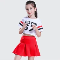 3pcs children street dance girl hip hop costume white t shirt red skirt kid jazz costume cheerleading kid cheerleader uniforms
