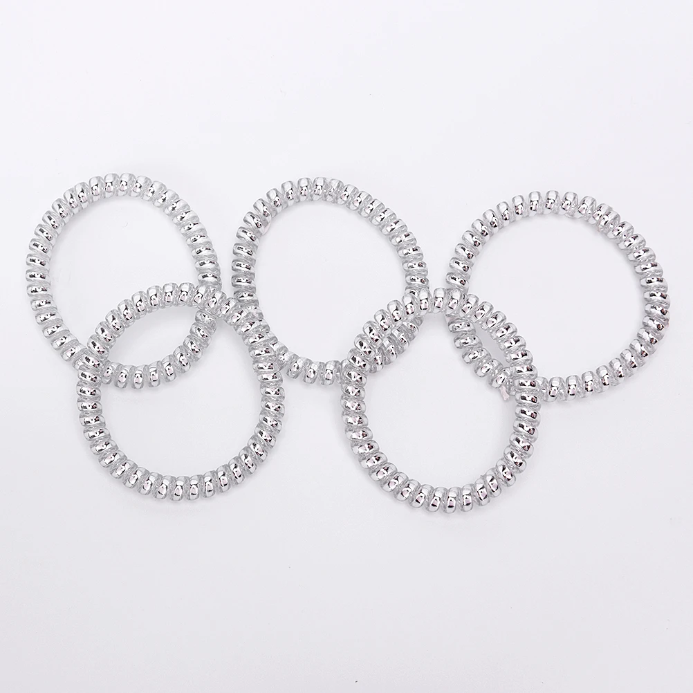 Elastic Rubber Telephone Wire Hair Rope Gold/Silver Ponytail Holder Party Hairband Accessories |
