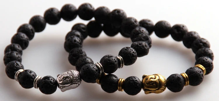 Free shipping Jewelry 8m Lava Semi Precious Stone Beads Antique Gold Buddha Bracelets For Men | Украшения и аксессуары