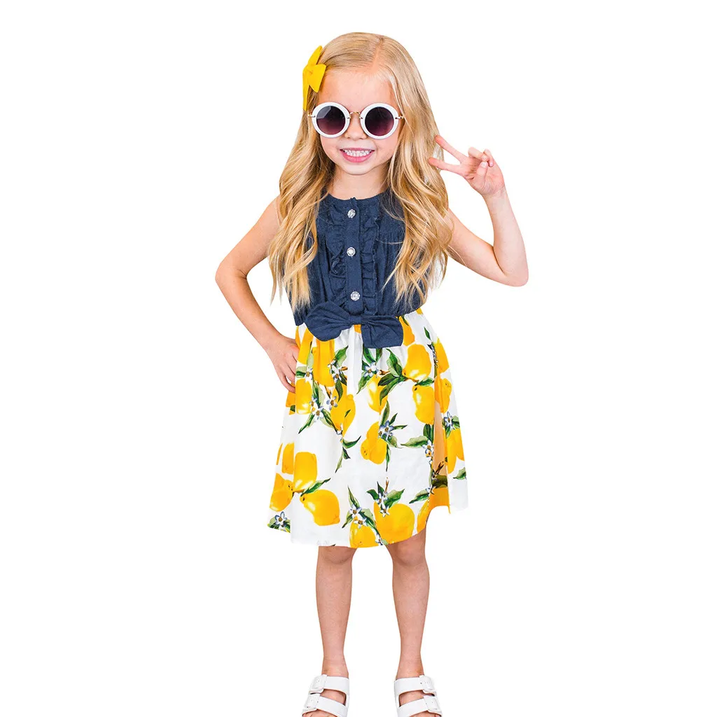 dress girl princess Summer Casual Sleeveless lemon Splice Denim Princess Party Dresses Children Costume for Kids Clothes L0524 | Детская