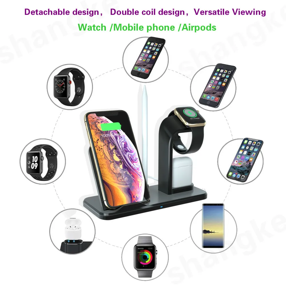 Новая быстрая зарядка 3 в 1 Qi Беспроводной Зарядное устройство для Apple watch 1 2 3 4 Airpods для iPhone XS max XR X 8 плюс samsung S9 S8 примечание 9