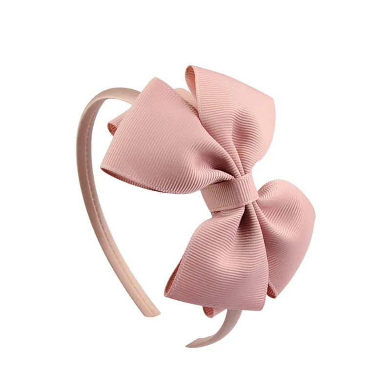Pale pinkish gray Новинка, 4 дюйма, одноцветная повязка на голову с большим бантом, повязка на голову для женщин и девочек, банты для волос, лента в рубчик, аксессуары для волос ручной работы для детей, девочек - Цвет: Pale pinkish gray