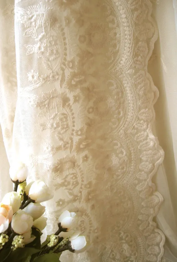 

Cotton Embroidered Lace Fabric, Mesh Lace Fabric, Bridal Lace Fabric Wedding Tablecloth