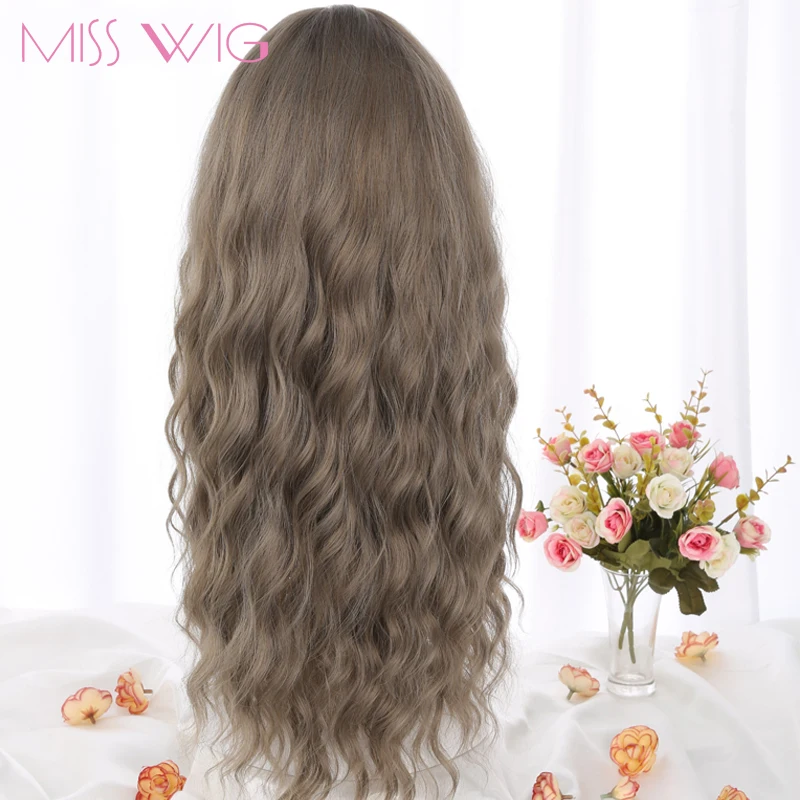 Длинные Серые и коричневые женские парики MISS WIG с челкой термостойкие