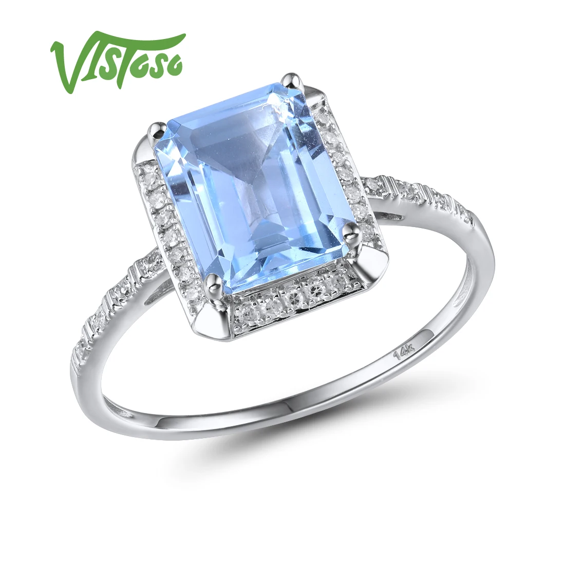 VISTOSO 14 K 585 кольца из белого золота для женщин Блестящий Алмаз лимпид Небесно-Голубой Топаз/Зеленый Аметист юбилей классические ювелирные изделия