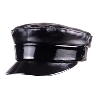 new womens real leather patent leather shiny black beret newsboy militry armynavy capshats