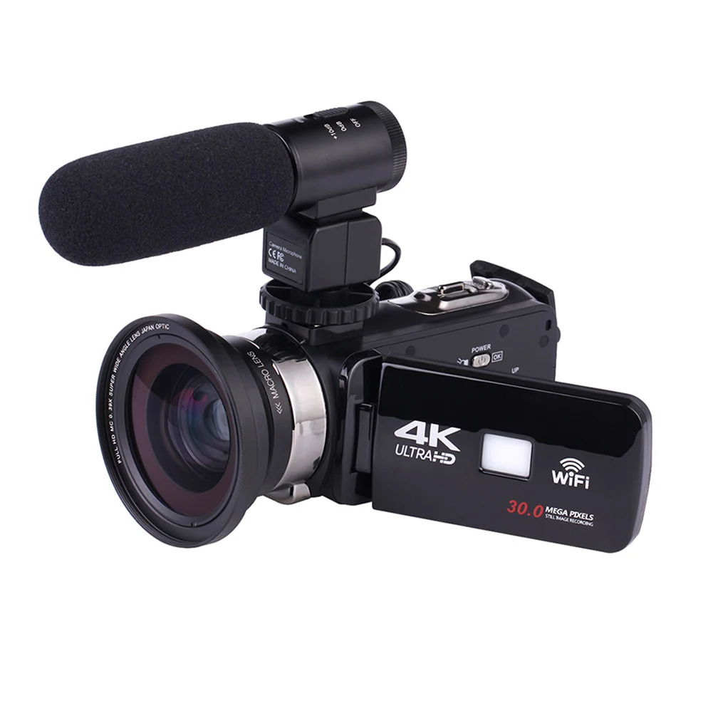 Профессиональная цифровая видеокамера 4K WiFi Ultra HD 1080P DV с объективом + микрофоном JR