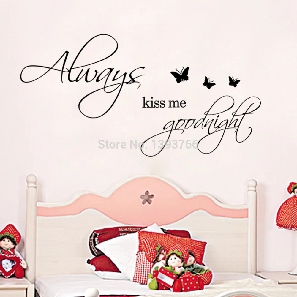 Заводская цена виниловая настенная наклейка с цитатой Always Kiss Me Goodnigt декоративная