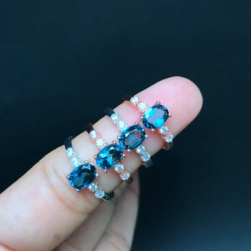 

GB 1 Carat Natural London Blue Topaz Ring Wholesale 925 Sterling Silver Diamond Ring Professional Processing Welcome to Order